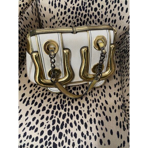 Vintage 00's Fendi Canvas And Gold Patent Leather B. Bag - Picture 1 of 8